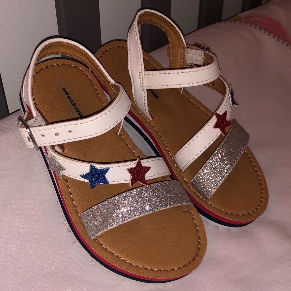 Toddler girls red, white, and blue sandals